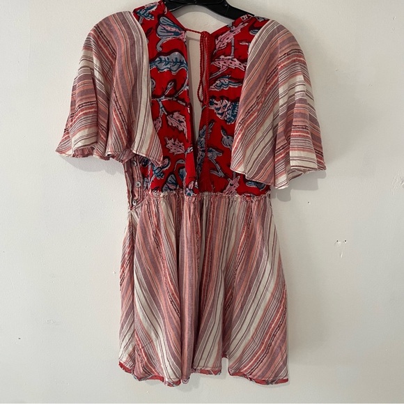 Free People Red Floral Stripes Under The Sun Tunic Top Mini Dress 37265 - Picture 3 of 13